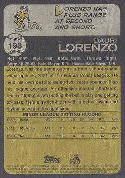 2022 Topps Heritage Minor League #193 Dauri Lorenzo Back