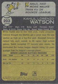 2022 Topps Heritage Minor League #203 Kahlil Watson Back