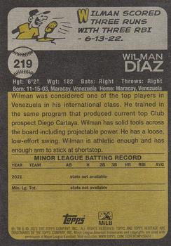 2022 Topps Heritage Minor League #219 Wilman Diaz Back