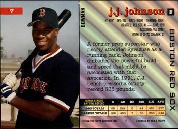 1994 Bowman #7 J.J. Johnson Back