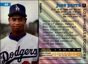 1994 Bowman #42 Jose Parra Back