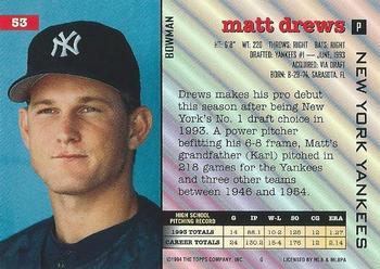 1994 Bowman #53 Matt Drews Back