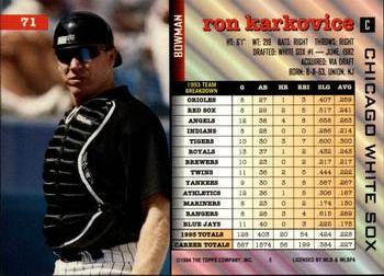 1994 Bowman #71 Ron Karkovice Back