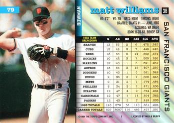 1994 Bowman #79 Matt Williams Back