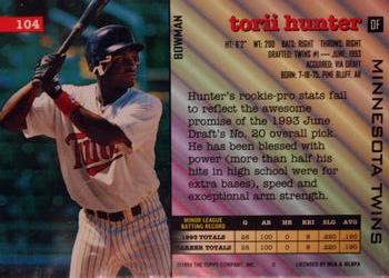 1994 Bowman #104 Torii Hunter Back