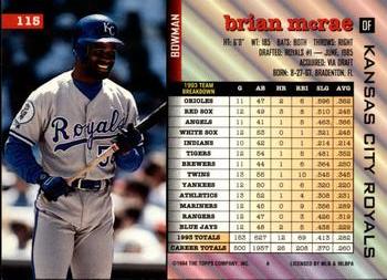 1994 Bowman #115 Brian McRae Back