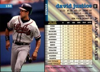 1994 Bowman #133 David Justice Back