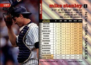 1994 Bowman #137 Mike Stanley Back