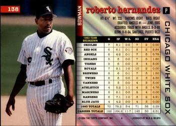 1994 Bowman #138 Roberto Hernandez Back