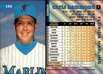 1994 Bowman #150 Chris Hammond Back
