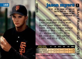 1994 Bowman #163 Jason Myers Back