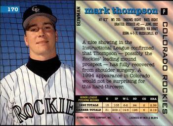 1994 Bowman #170 Mark Thompson Back