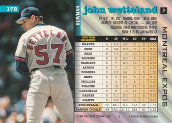 1994 Bowman #172 John Wetteland Back