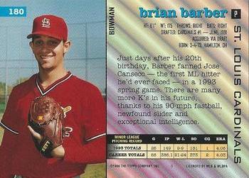 1994 Bowman #180 Brian Barber Back