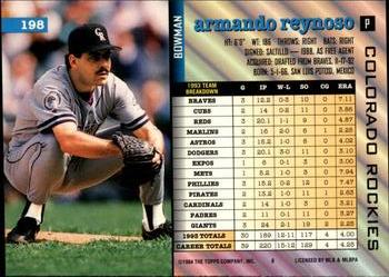 1994 Bowman #198 Armando Reynoso Back