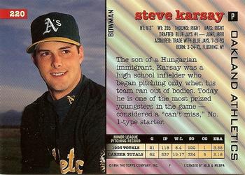 1994 Bowman #220 Steve Karsay Back