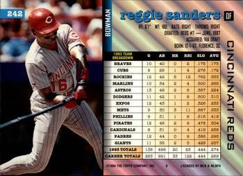 1994 Bowman #242 Reggie Sanders Back