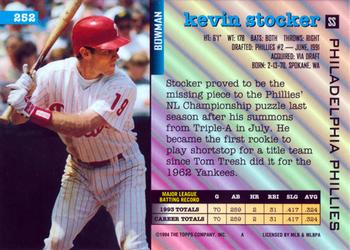 1994 Bowman #252 Kevin Stocker Back