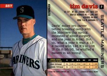 1994 Bowman #257 Tim Davis Back