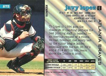 1994 Bowman #273 Javy Lopez Back