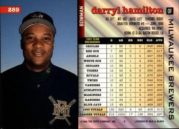 1994 Bowman #289 Darryl Hamilton Back