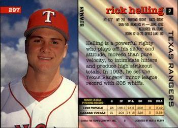 1994 Bowman #297 Rick Helling Back