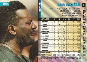 1994 Bowman #299 Lee Smith Back