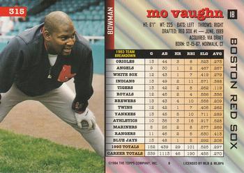 1994 Bowman #315 Mo Vaughn Back