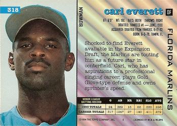 1994 Bowman #318 Carl Everett Back