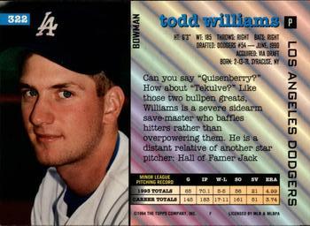 1994 Bowman #322 Todd Williams Back