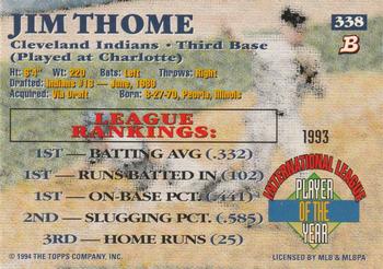 1994 Bowman #338 Jim Thome Back