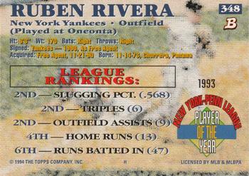 1994 Bowman #348 Ruben Rivera Back