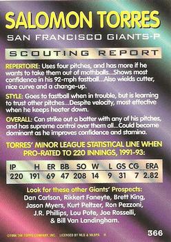 1994 Bowman #366 Salomon Torres Back