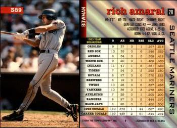 1994 Bowman #389 Rich Amaral Back