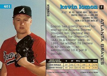 1994 Bowman #401 Kevin Lomon Back