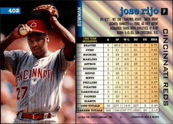 1994 Bowman #402 Jose Rijo Back