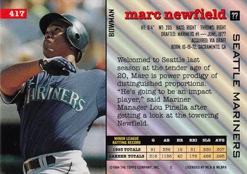 1994 Bowman #417 Marc Newfield Back