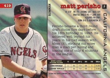 1994 Bowman #419 Matt Perisho Back