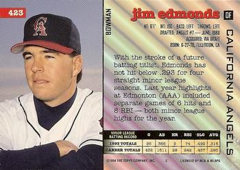 1994 Bowman #423 Jim Edmonds Back
