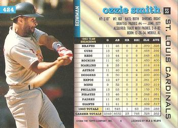 1994 Bowman #424 Ozzie Smith Back
