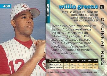 1994 Bowman #430 Willie Greene Back