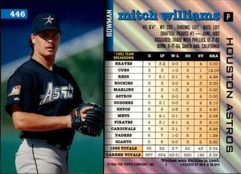 1994 Bowman #446 Mitch Williams Back