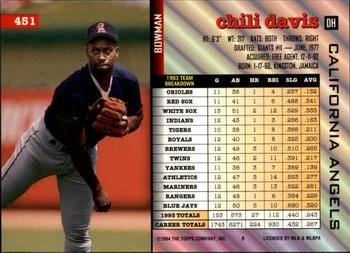 1994 Bowman #451 Chili Davis Back