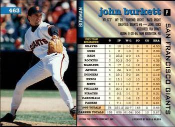 1994 Bowman #463 John Burkett Back