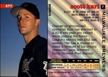 1994 Bowman #477 Scott Karl Back