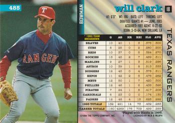 1994 Bowman #485 Will Clark Back