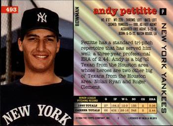 1994 Bowman #493 Andy Pettitte Back
