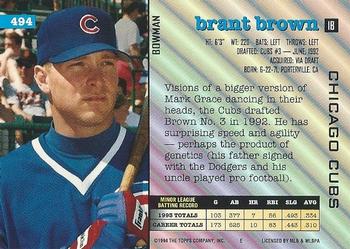 1994 Bowman #494 Brant Brown Back