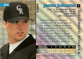 1994 Bowman #498 Jason Johnson Back