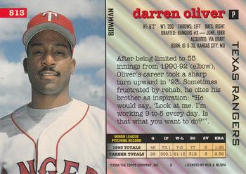 1994 Bowman #513 Darren Oliver Back